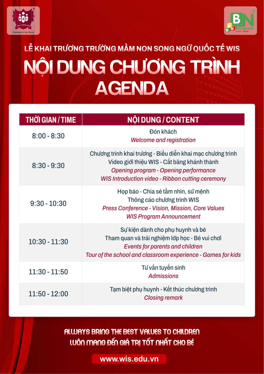 Agenda khai trương WIS International Preschool